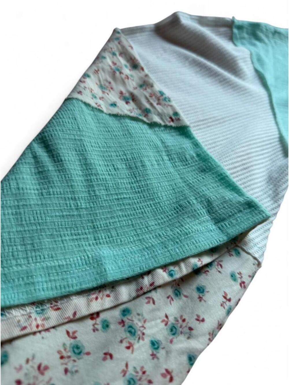 POL Exposed Seam Floral Patchwork Top L Aqua Boho Slub Knit Boutique - Picture 5 of 7